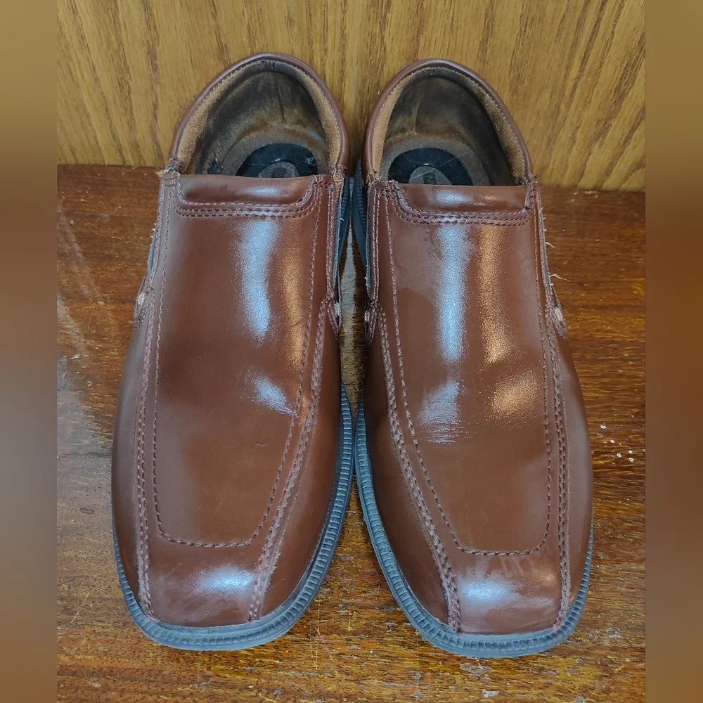 Men's Nunn Bush Slip Resistant Brown Leather Loafers, 9
